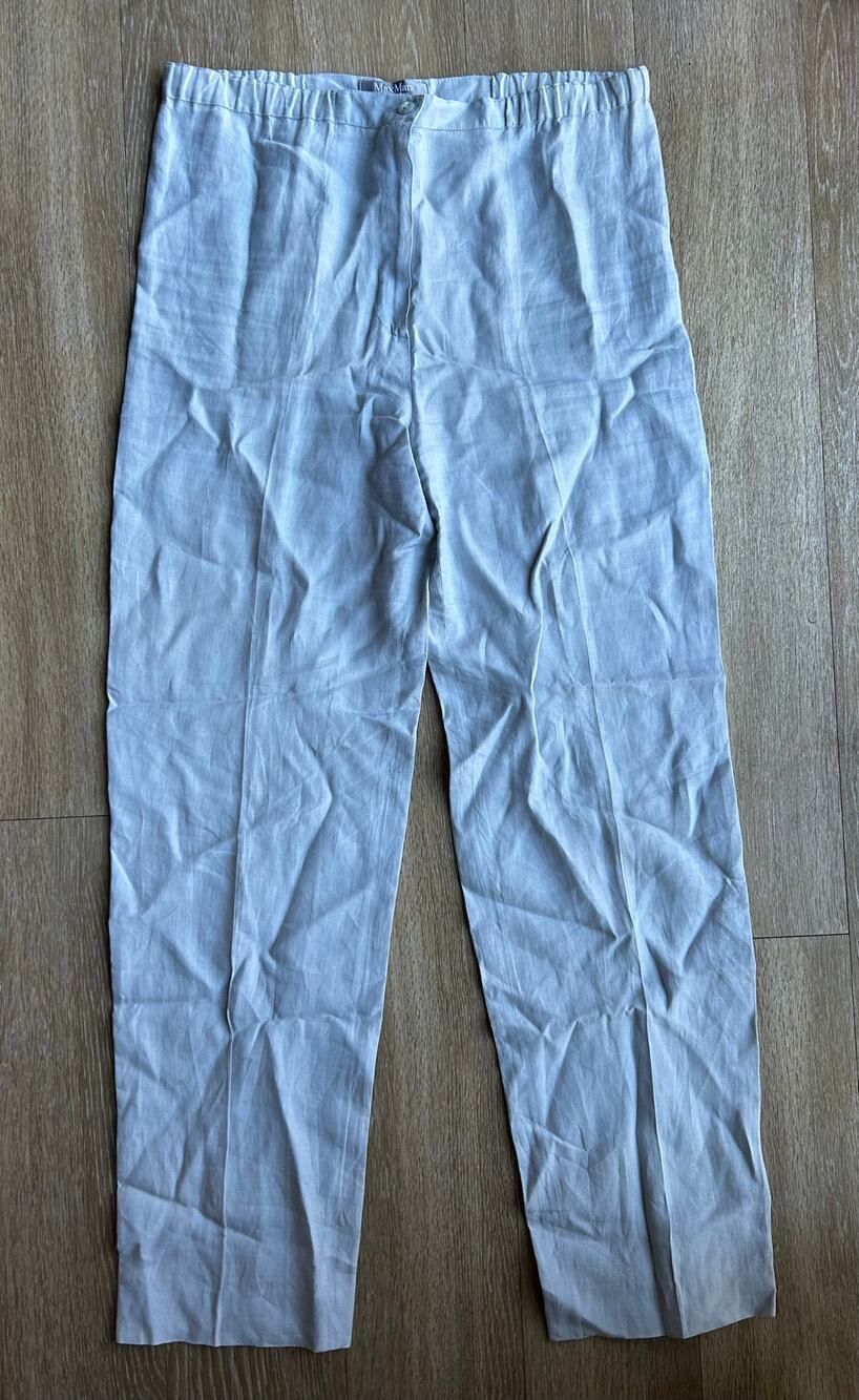 Max Mara 100% Linen Straight Leg Trousers Light Blue minimalist Luxury Career 8